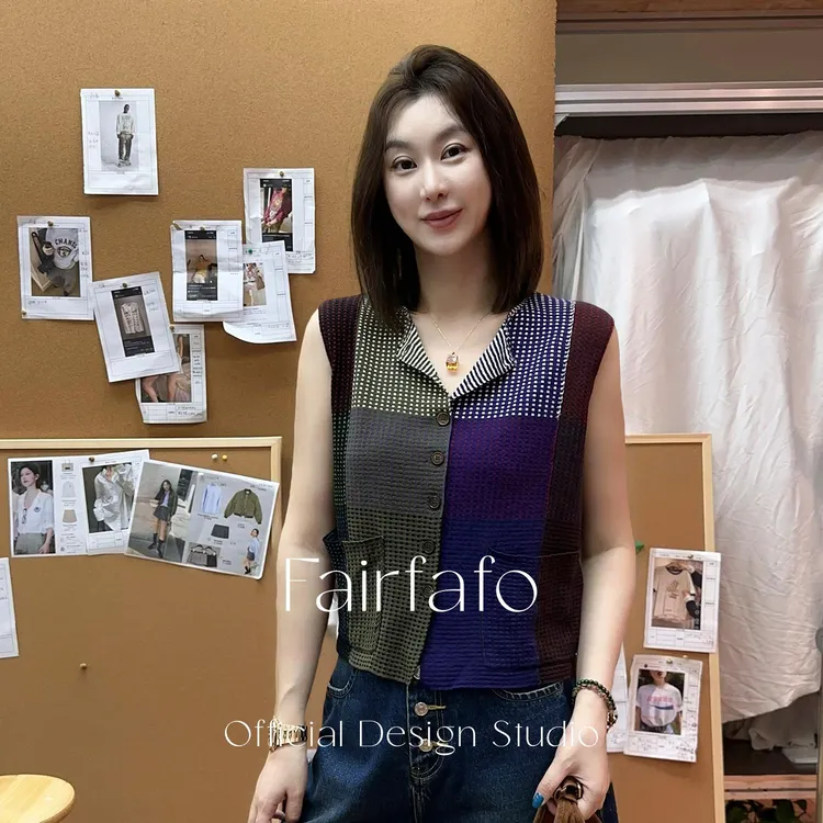 【彩纱拼接针织马甲】苎麻 ZYBX56118舒适清新户外出游休闲款马甲