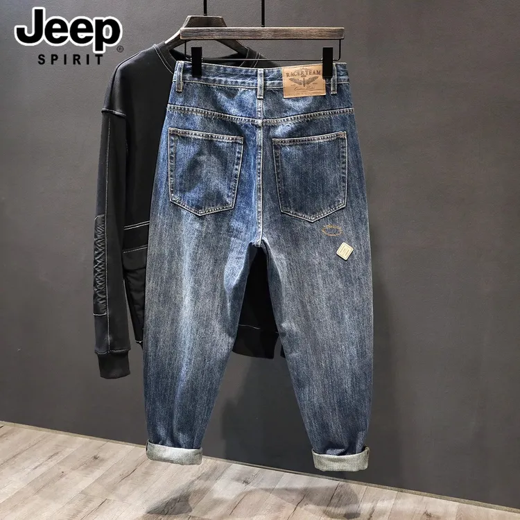 吉普高级渐变牛仔裤男款小脚宽松大码显瘦裤子潮流轻奢高级感男装