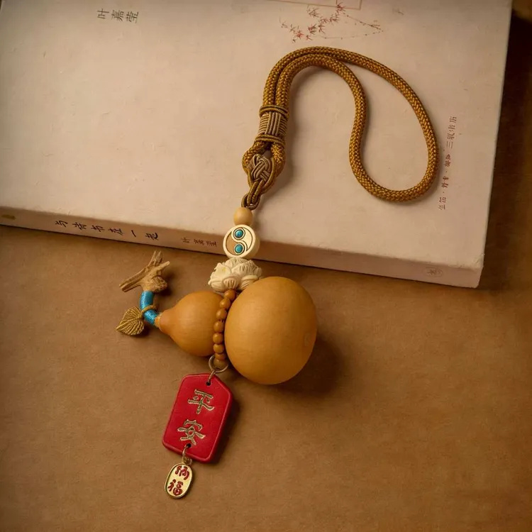 手工编织天然葫芦汽车挂件黄杨木莲花平安牌男女后视镜挂饰礼物