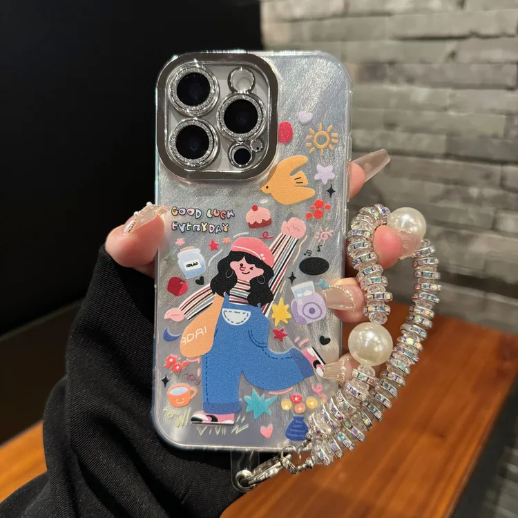 卡通适用苹果16Promax手机壳iphone15软羽纱13镜头膜14链条12女11