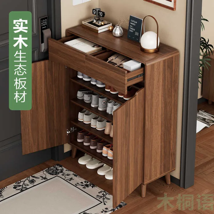 实木鞋柜家用门口入户玄关柜大容量多层靠墙2025爆款室内收纳柜薄