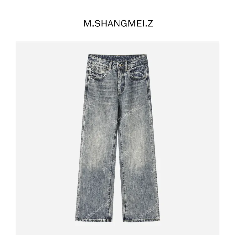 M.SHANGMEI.Z/沐熙【逐光】美大哥磨白渐变水洗直筒牛仔裤X119786