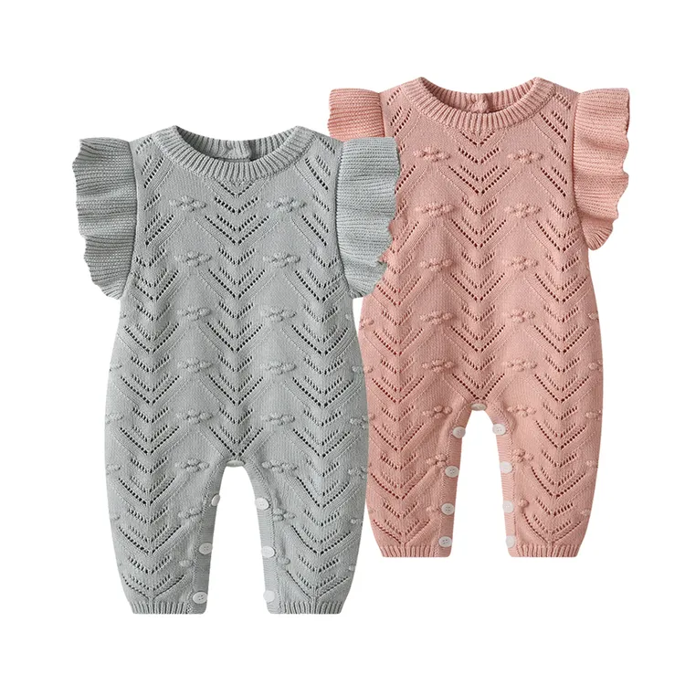 婴儿针织背带裤可爱女宝宝飞袖棉线连体裤公主无袖连身衣