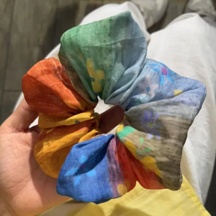 复古气质波西米亚晕染彩色大肠发圈简约油画风碎花发绳发饰女头花