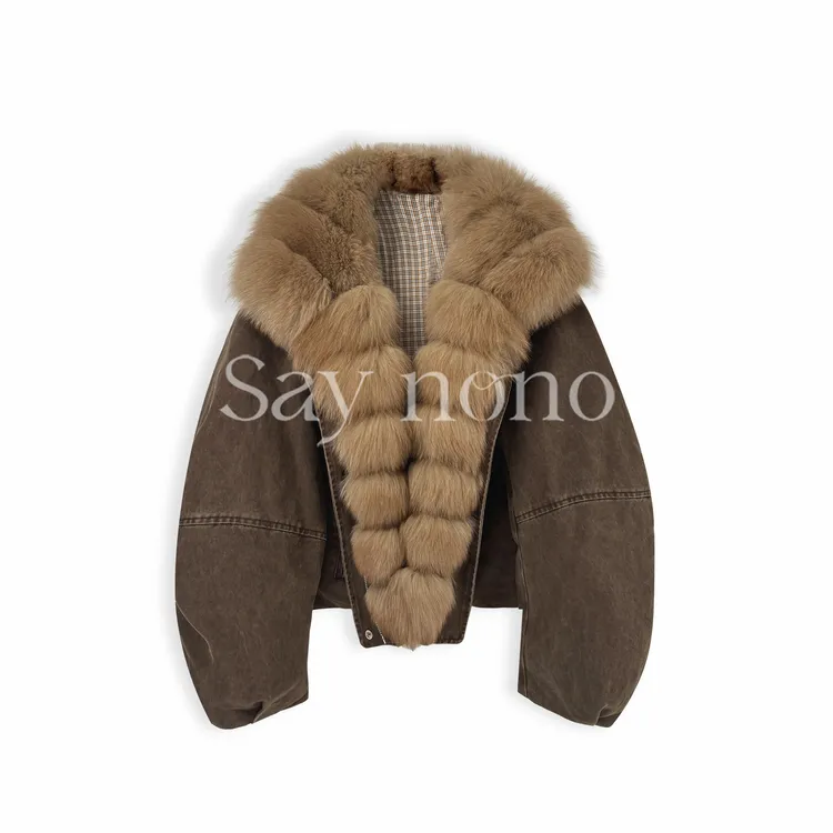 懒猫nono│Saynono港风复古松弛感狐狸毛翻领鹅绒夹克外套GL0928JY
