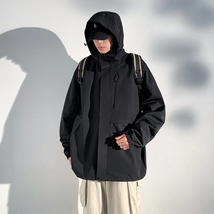 薄款连帽可拆卸帽压胶户外冲锋衣男2024春秋新款三防百搭防水夹克