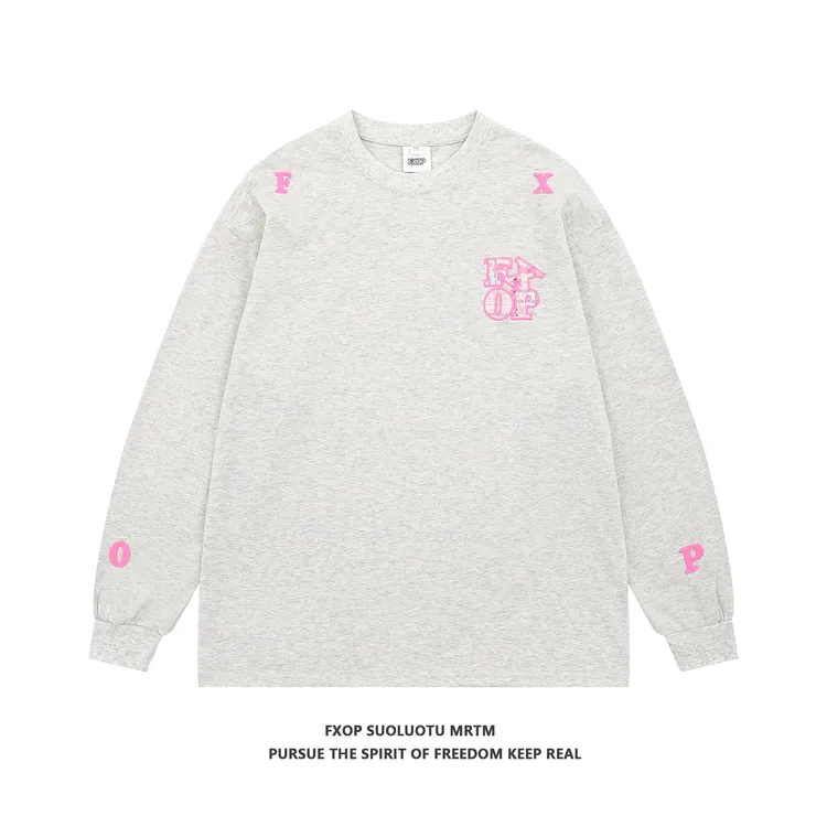 FXOP秋冬100棉长袖双面重工刺绣休闲宽松T恤情侣上衣W039