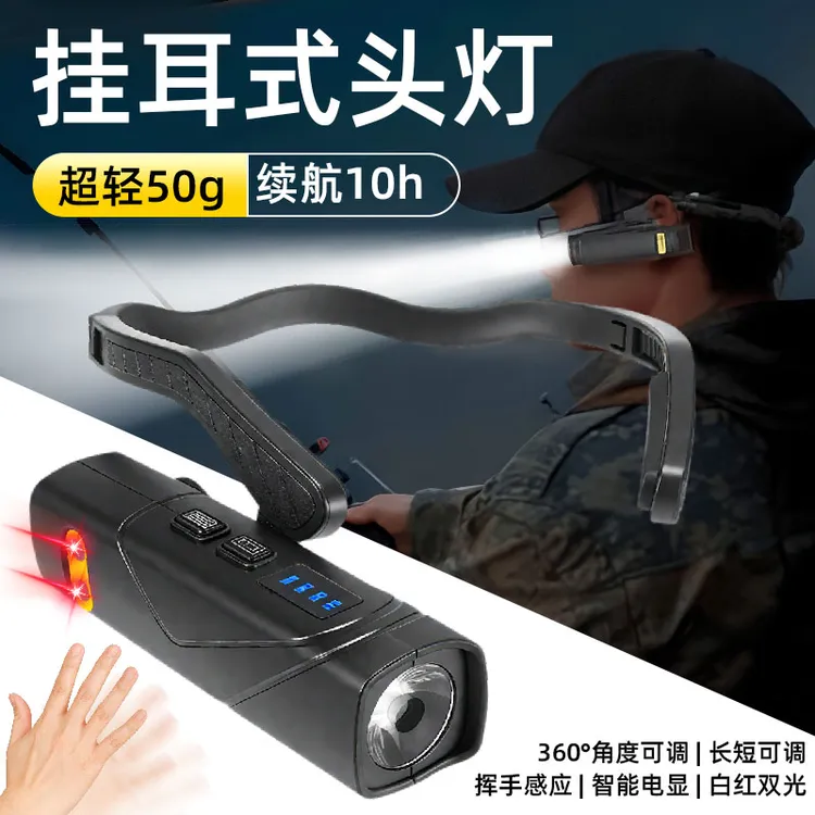 2025新款挂耳式头灯强光充电超亮夜钓鱼专用耳带式感应灯超长续航