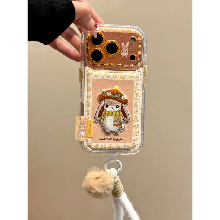 适用苹果iphone17promax碎花兔子16pro挂件15创意秋冬14ins手机壳