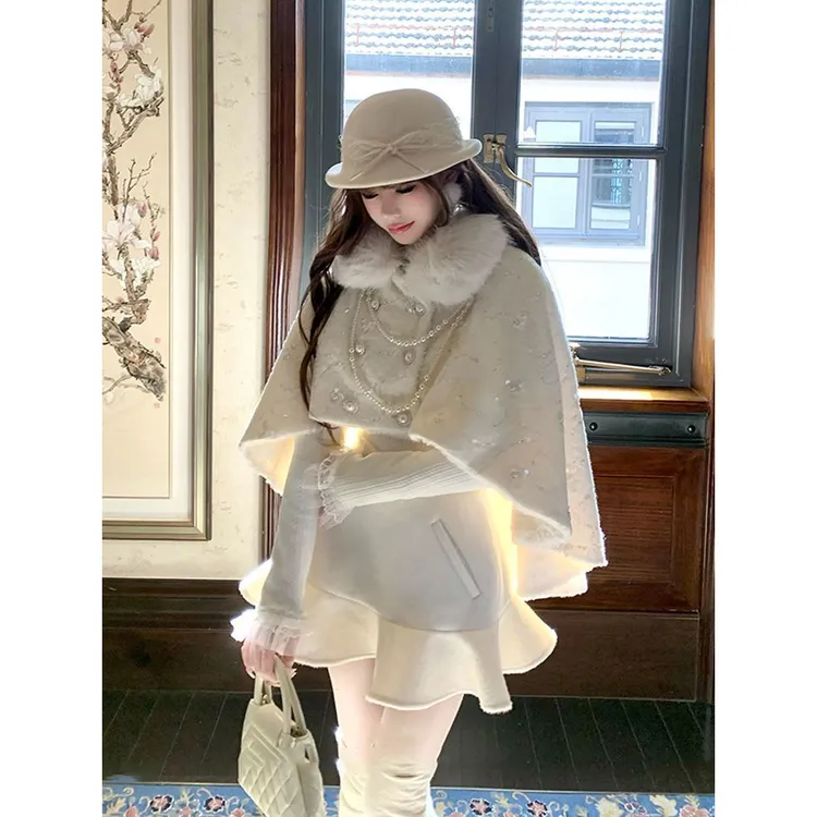 甜美重工斗篷外套半身裙套装收腰显瘦气质两件套女