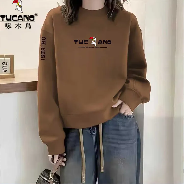 啄木鸟中年妈妈春秋装上衣秋冬新款圆领卫衣女士薄款时尚打底衫