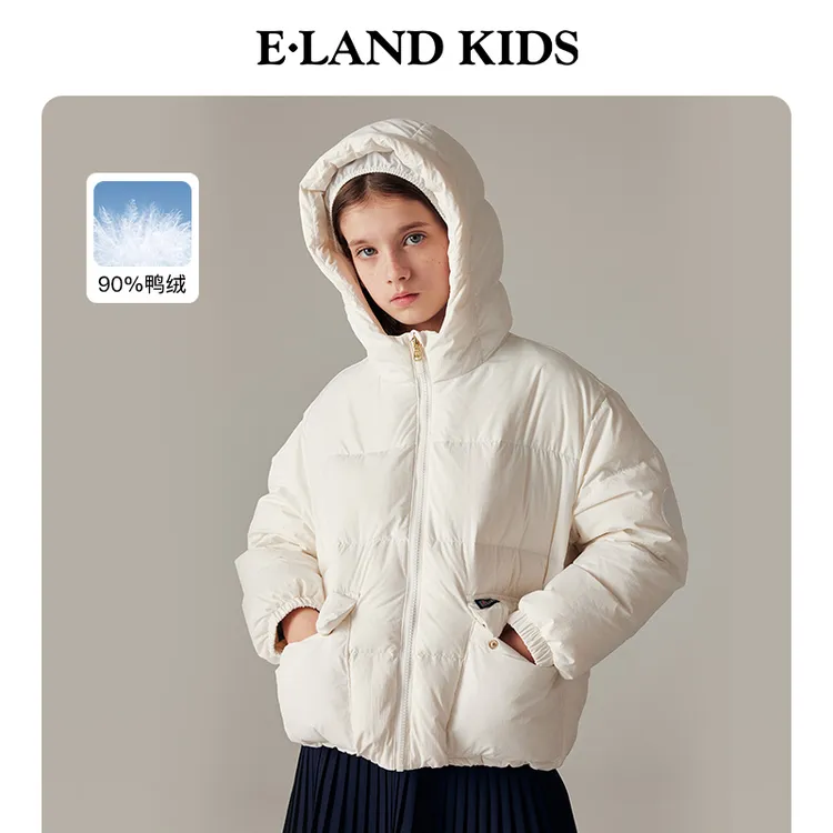 【商场同款90%鸭绒】E·LAND KIDS年冬女童保暖连帽羽绒服EKJDE4T21A