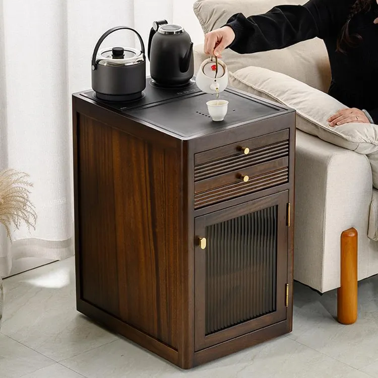 乌金木实木移动茶水柜家用客厅阳台泡茶桌烧水壶一体茶台边几茶车