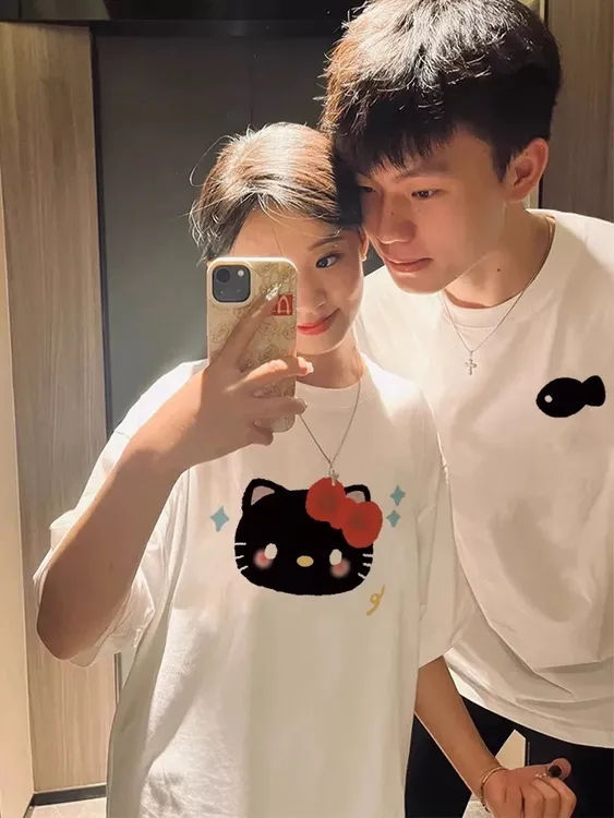 高级感情侣装t恤2025夏季新款小众超火纯棉衣服半袖套装短袖男女