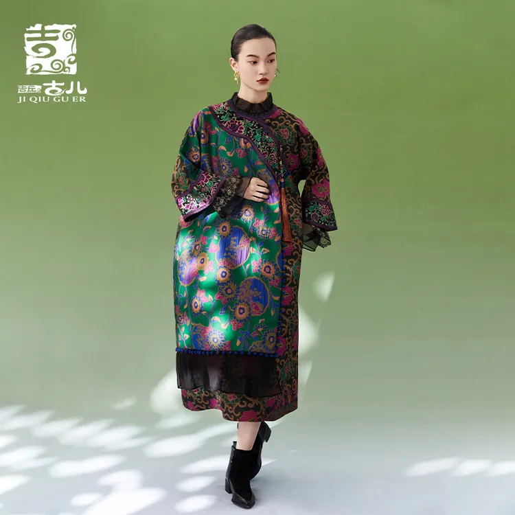 吉丘古儿八宝琉璃民族风连衣裙提花拼接复古时尚国风裙子G241Y014