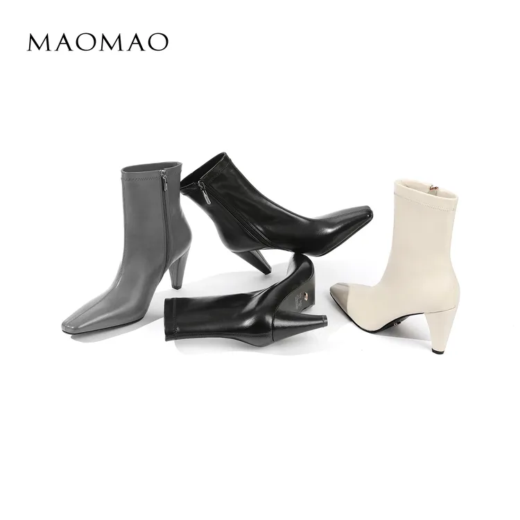 【跟高7cm】2025年秋冬新款纯色方头弹力靴高跟靴侧拉链简约百搭女