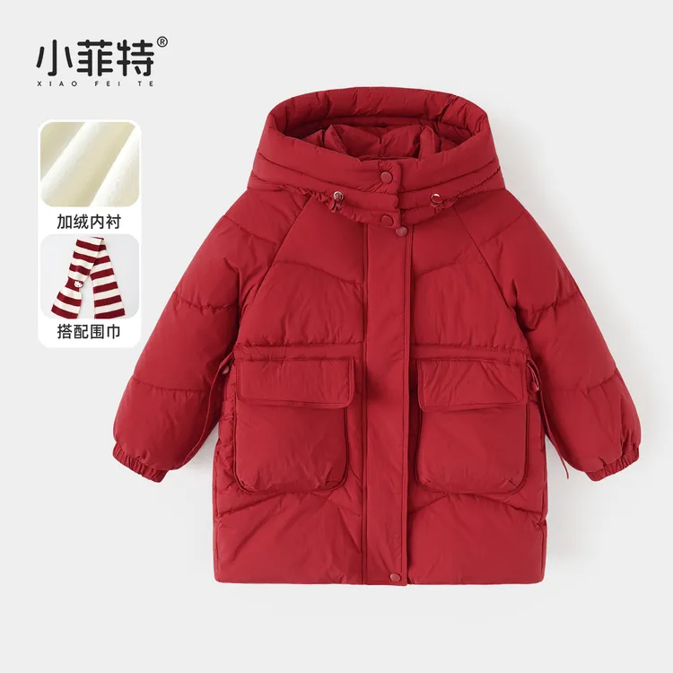 小菲特女童冬加厚连帽外套中大童保暖上衣儿童休闲棉衣YNYD57835