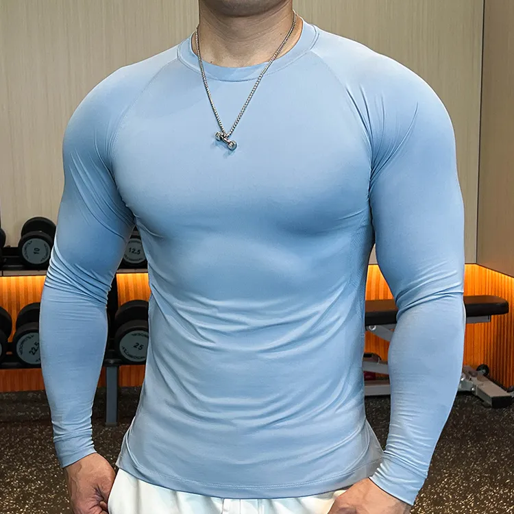 健身衣男速干长袖跑步运动训练服紧身上衣显肌肉弹力衣男士透气