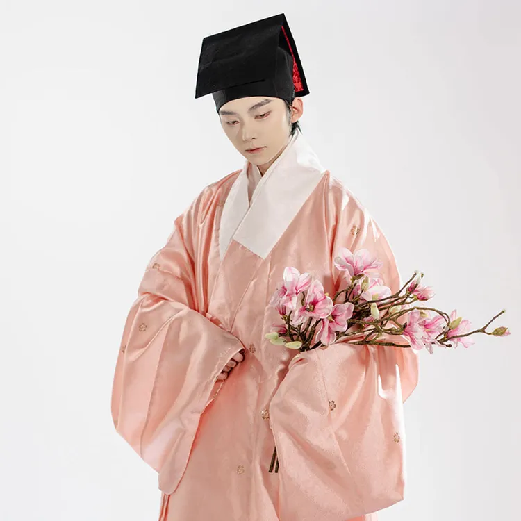 惜物国风 明制汉服织金暗纹小花横卧领小袖道袍春秋日常款道袍