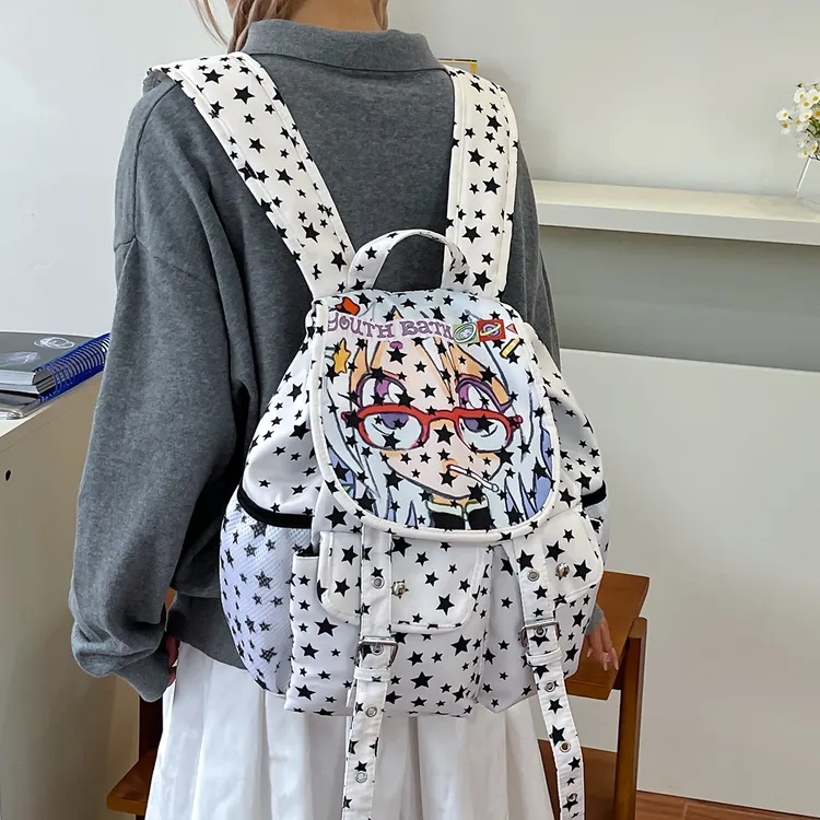 新款韩系星星双肩包腋下斜挎手提轻亚风百搭大容量学生包抽绳痛包