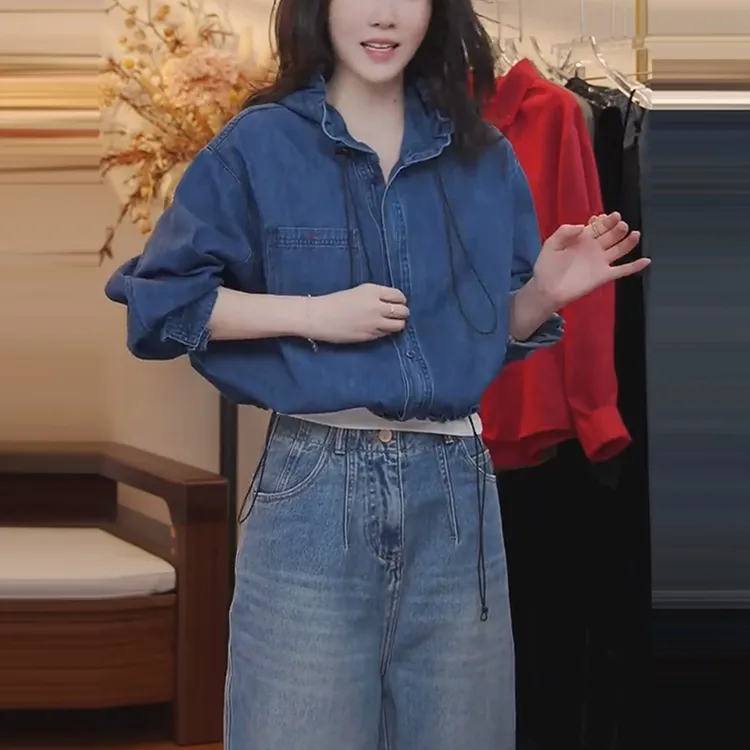 韩系早秋独特超好看牛仔短外套
