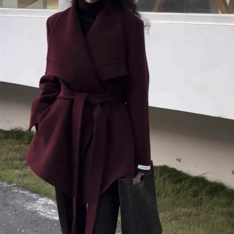 气质新款时尚气质收腰显瘦长袖翻领优雅外套