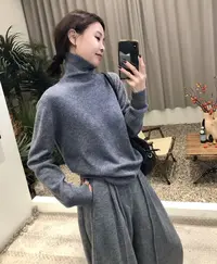 清冷灰色‘’高级感气质100羊毛高领毛衣休闲百搭羊毛套头打底衫