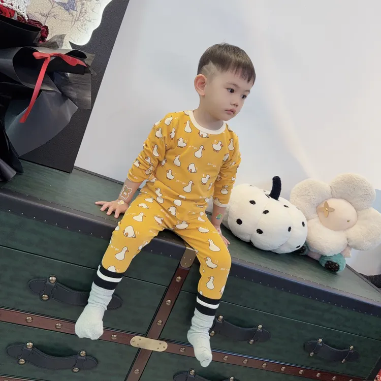 濮六六童装 男女童韩版秋冬必备儿童磨毛家居服套装 宝宝秋衣秋裤