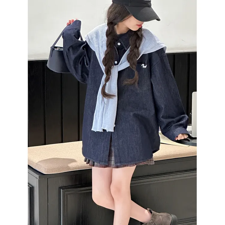 K29623孙小美韩系女童牛仔外套2025秋装新款儿童衬衫春秋大童上衣
