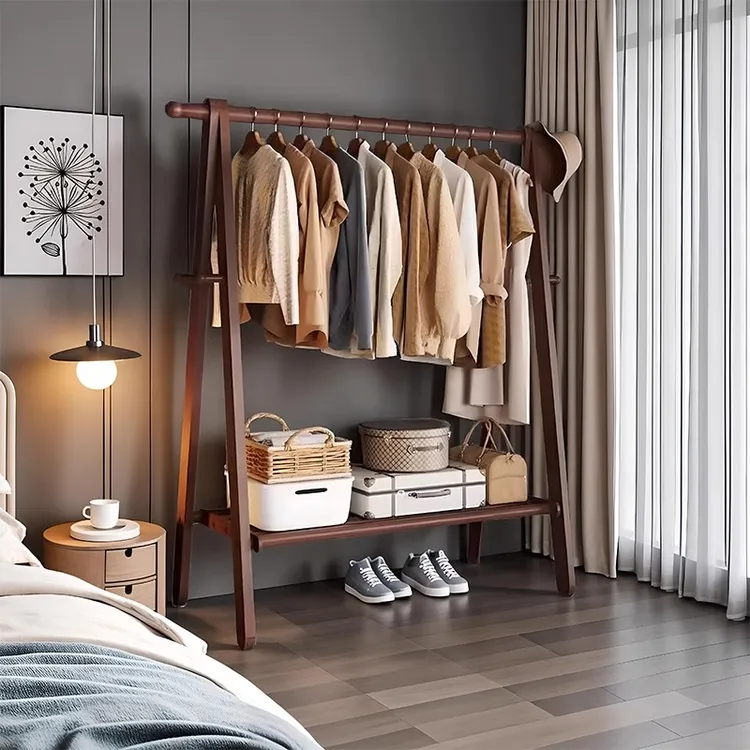 轻奢高级实木挂衣架卧室落地家用衣帽架结实耐用加粗置物衣服挂架