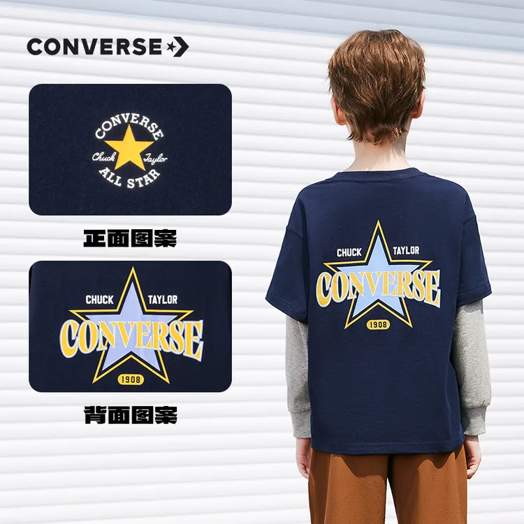 Converse匡威时尚休闲舒适百搭儿童宽松长袖T恤CNVN-FF-J036
