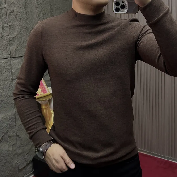 2025-35227日常冬季半高领德绒长袖高领T恤男装加绒百搭男士