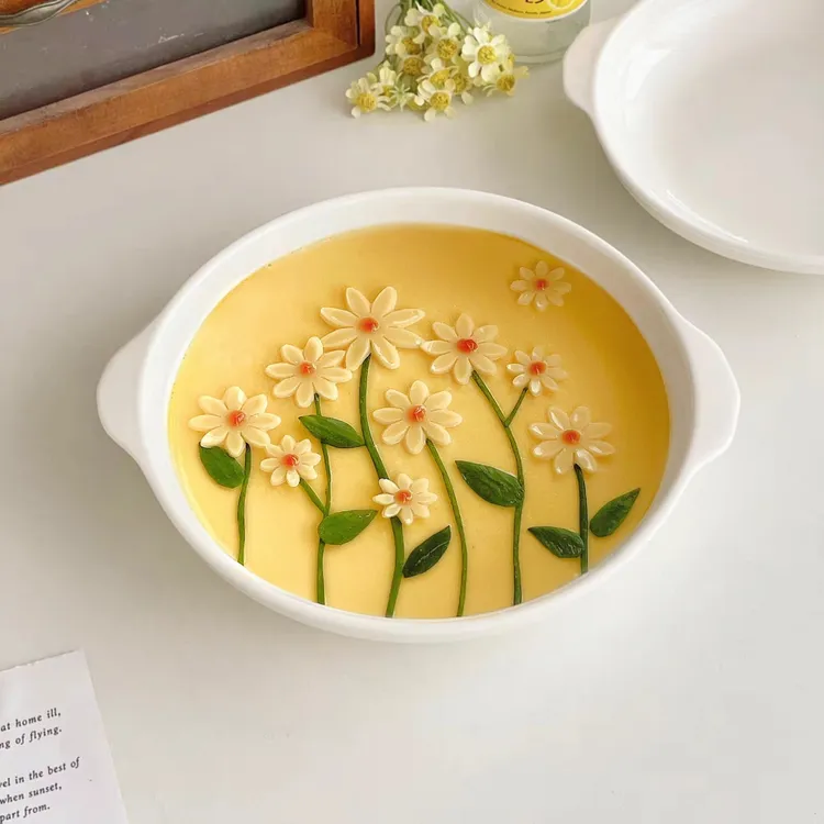 瓷县令【8英寸鲍鱼盘2只】纯白家用陶瓷盘双耳西餐盘意面盘多功能