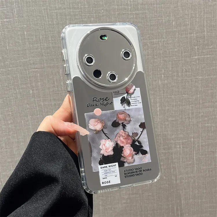 闪钻镜面手机壳适用华为mate60pro/pura70/iphone15/14粉玫瑰