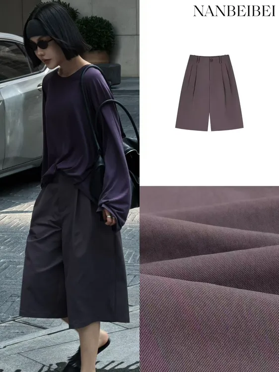  NanBeiBei '紫中裤' 极简设计款立体廓形百搭双褶结构中裤  0315