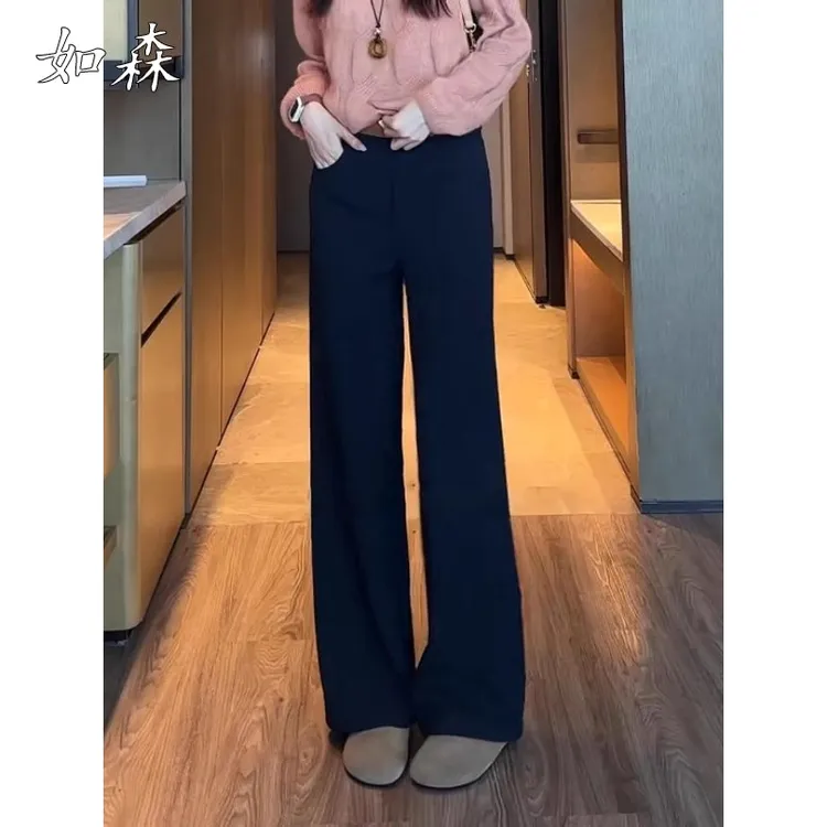 黑色直筒休闲裤女秋季新款大码胖mm高腰显瘦宽松百搭垂感阔腿长裤