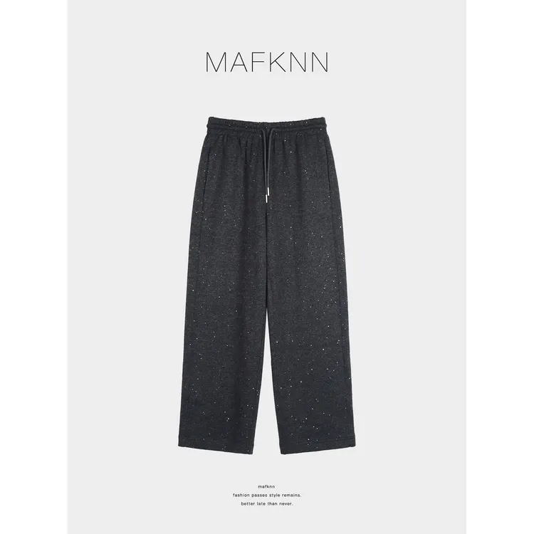 MAFKNN/玛肯时尚休闲简约纯色百搭系带亮晶晶休闲裤MK13436