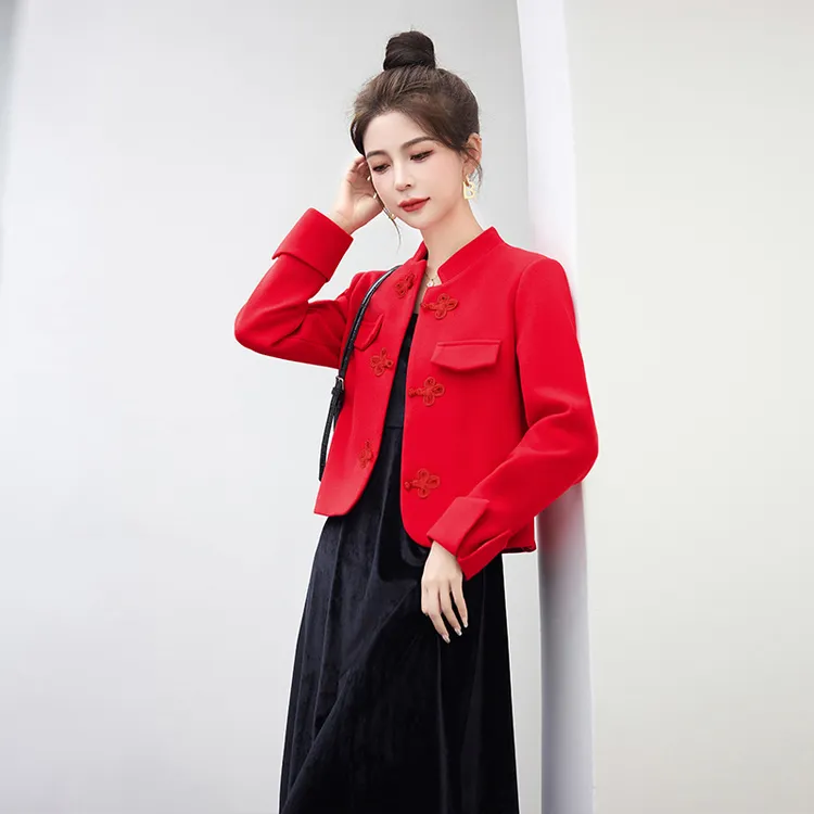 毛呢外套女短款秋冬季时尚新款女装韩版修身盘扣呢子上衣WA6608