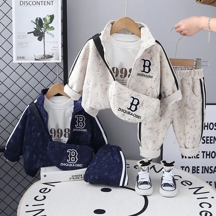 洋气潮流休闲童装春秋新款岁中小童男童女童字母扎染拉链连帽套装