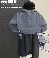 VIVI童装【朦胧灰】2025秋冬亲子装中大童剪裁设计宽松连帽卫衣套装