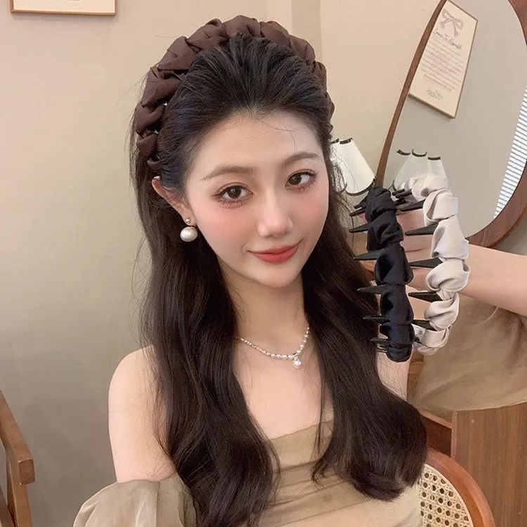 高级感缎面齿梳发箍女夏天高颅顶防滑发卡气质碎发整理压发捆头箍