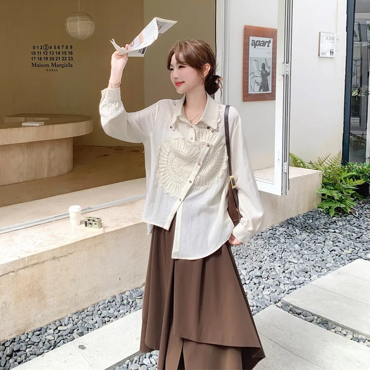 小众设计感衬衫阔腿裙裤2025春秋新款复古美拉德韩系ins风两件套