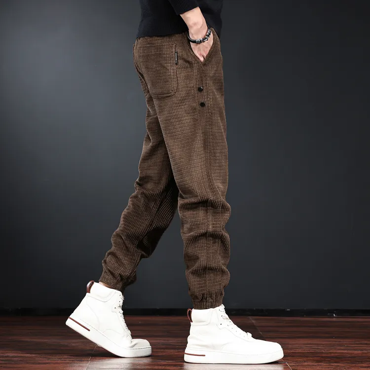 秋冬季雪尼尔休闲裤男潮牌束脚裤高级感加绒加厚痞帅灯芯绒裤子