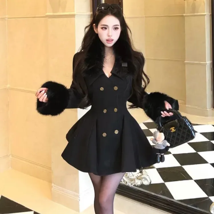 【新年战袍】胖mm赫本序章千金风掐腰显瘦收腰毛呢外套冬季大衣088