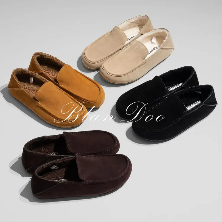 BLANDOO “牛反绒 羊毛内里” 老钱风轻奢舒适一脚蹬乐福鞋 0BD66