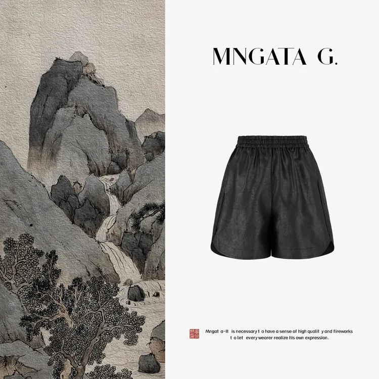 MNGATA G.宫小妍【红云纱·绛红】真丝早秋新中式中国风短裤5070201