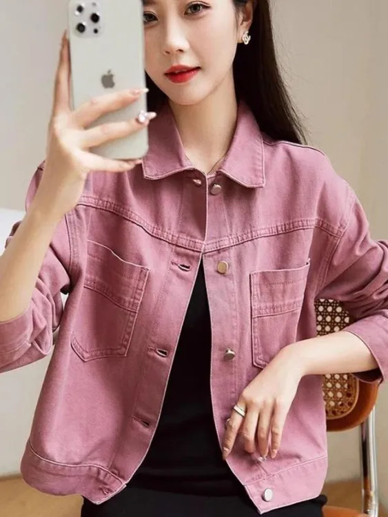玫粉色牛仔短外套女2025春秋新款复古甜辣休闲设计感休闲短款上衣