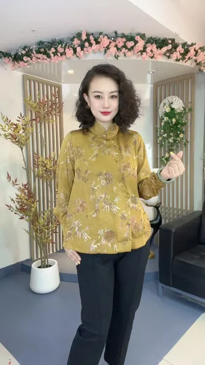 新中式国风时尚高级感木耳边盘扣立领竹叶气质减龄斜扣衬衫5280