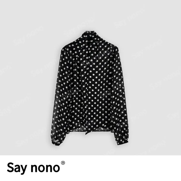 懒猫nono│Saynono夏新款高级波点V领宽松设计飘带衬衫H25024X