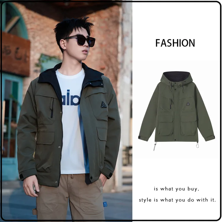 2025春秋款双面穿夹克运动时尚潮流连帽户外男女同款防风上衣外套